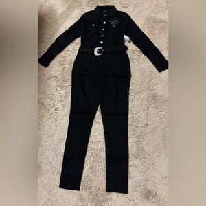 Parisian Brand Charcoal Denim Jumpsuit With Buckle Women's Us Size 4 New w/ Tags